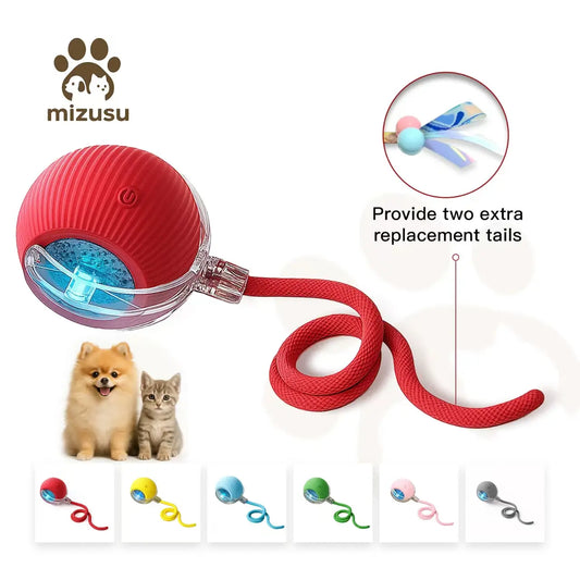 Juguete interactivo Mizusu para gatos y perros con dos colas adicionales, juguete de bola rodante para gatitos, artículos para mascotas, accesorios bonitos para perros y gatos