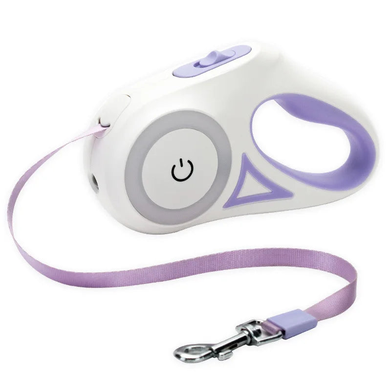 Premium Automatic Extending Nylon Dog Leash with LED Lights - Durable Pet Walking Traction Rope
