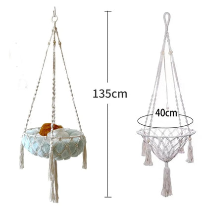 Hand-Woven Cotton Rope Winter Pet Hammock for Cats - Indoor Hanging Basket and Den